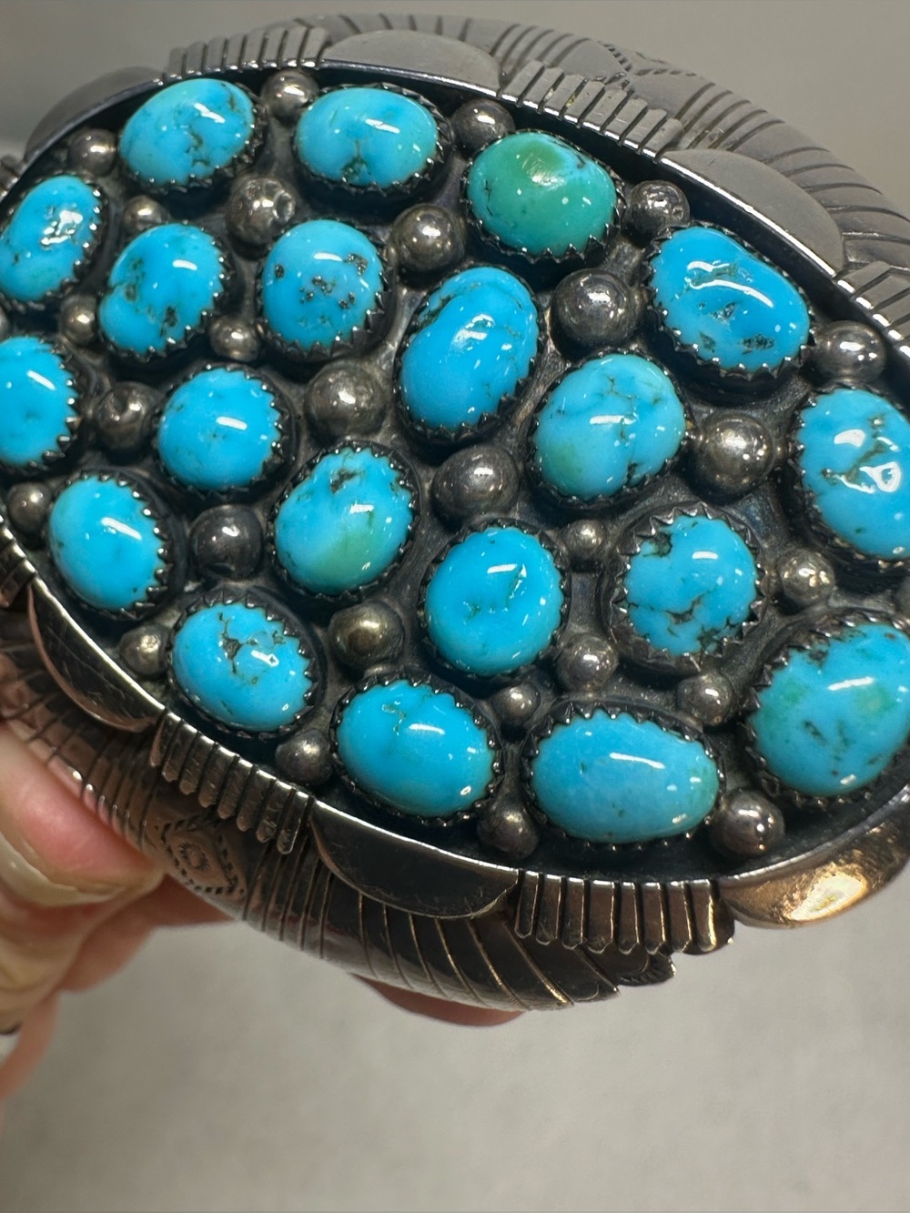 Vintage Navajo Sterling Silver Turquoise Cluster Cuff Bracelet K. Jones 69.8g - Picture 4 of 10